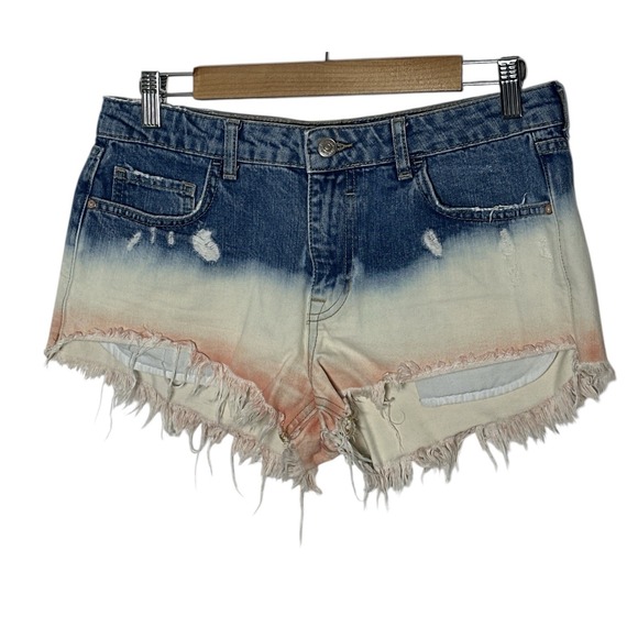 Free People Pants - Free People Jean Shorts Women's 27 Cut Off Denim Distressed Blue Acid Dip Dyed